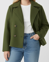Fabia | Damen Kurze Winterjacke für Große Größen mit Kragen und Knöpfen in Grün