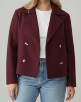 Fabia | Damen Kurze Winterjacke für Große Größen mit Kragen und Knöpfen in Rot