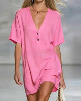 Fabiana | Damen V-Ausschnitt Kurzarm Minikleid in Rosa