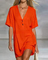 Fabiana | Damen V-Ausschnitt Kurzarm Minikleid in Orange