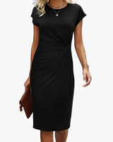 Fabrizia | Damen Rundhals Kurzarm Midi Kleid in Schwarz