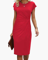 Fabrizia | Damen Rundhals Kurzarm Midi Kleid in Rot