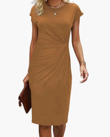 Fabrizia | Damen Rundhals Kurzarm Midi Kleid in Khaki