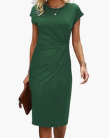 Fabrizia | Damen Rundhals Kurzarm Midi Kleid in Dunkelgrün