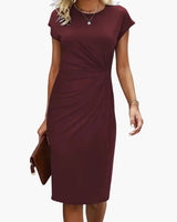 Fabrizia | Damen Rundhals Kurzarm Midi Kleid in Braun