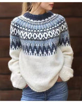Karin | Damen Stylischer Winterpullover mit Print für den Alltag in Weiß