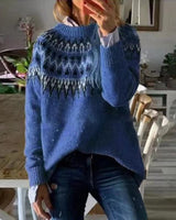 Karin | Damen Stylischer Winterpullover mit Print für den Alltag in Blau