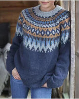 Karin | Damen Stylischer Winterpullover mit Print für den Alltag in Grau