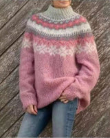 Karin | Damen Stylischer Winterpullover mit Print für den Alltag in Rosa