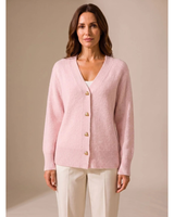 Faye | Damen Strickjacke mit V Ausschnitt und Herz Knöpfen in Rosa