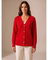 Faye | Damen Strickjacke mit V Ausschnitt und Herz Knöpfen in Rot