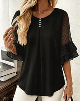 Hurley – Bluse Mit Rundhalsausschnitt Und Transparenten Rüschenärmeln in Schwarz