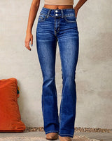 Greta | Damen High-Waist Jeans mit weitem Bein in Dunkelblau