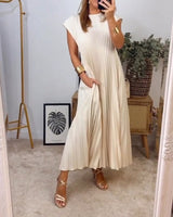 Sierra | Plissee Maxi Cocktailkleid in Beige
