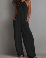 Rosira - Strukturierter Leinen-Jumpsuit in Schwarz