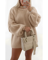 Felicia | Damen Rollkragenpullover für Große Größen im Oversize Stil mit Strick und Langarm in Khaki