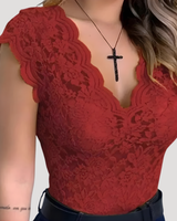 Felicia | Damen V-Ausschnitt Ärmellos Spitzentop in Rot