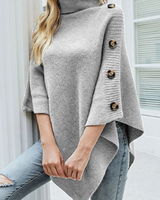 Felicitas | Damen Rollkragenpullover mit Knöpfen und Poncho Schnitt in Grau