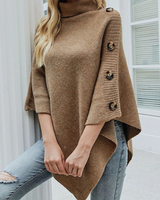 Felicitas | Damen Rollkragenpullover mit Knöpfen und Poncho Schnitt in Khaki