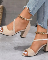 Felicitas | Damen Sandaletten Blockabsatz Knöchelriemchen in Beige