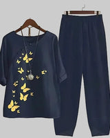 Felicitas | Damen Schmetterling Print Freizeitset in Marine Blau