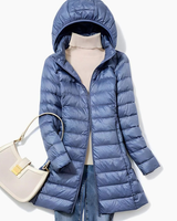 Felina | Damen Steppjacke mit Kapuze, Reißverschluss und langem Design in Blau