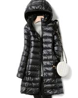 Felina | Damen Steppjacke mit Kapuze, Reißverschluss und langem Design in Schwarz