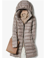 Felina | Damen Steppjacke mit Kapuze, Reißverschluss und langem Design in Khaki