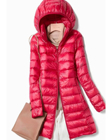 Felina | Damen Steppjacke mit Kapuze, Reißverschluss und langem Design in Rot
