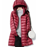 Felina | Damen Steppjacke mit Kapuze, Reißverschluss und langem Design in Weinrot