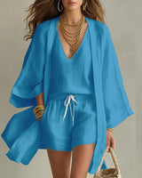 Felizitas | Damen V-Ausschnitt 3-teiliges Set in Blau