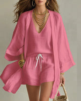 Felizitas | Damen V-Ausschnitt 3-teiliges Set in Rosa
