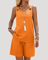 Fennja | Damen Ärmellos Zweiteiler Shorts Set in Orange