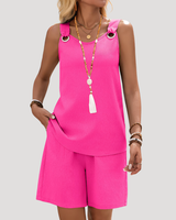 Fennja | Damen Ärmellos Zweiteiler Shorts Set in Rosa
