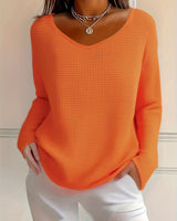 Bernice - Langärmliges Shirt Mit V-Ausschnitt Und Waffelmuster in Orange