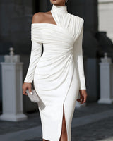 Ammira – Elegantes, Drapiertes Midikleid in Weiß