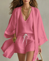Antje | 3-teiliges Set mit Cardigan und Shorts in Rosa