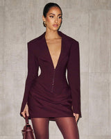 Figurbetontes Blazer Minikleid mit Tiefem Ausschnitt in Bordeaux