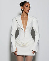 Figurbetontes Blazer Minikleid mit Tiefem Ausschnitt in Wit