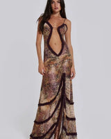 Figurbetontes Maxikleid Mit Cut-Out Und Beinschlitz in Braun