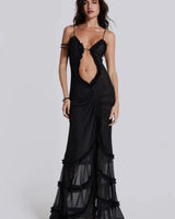 Figurbetontes Maxikleid Mit Cut-Out Und Beinschlitz in Schwarz