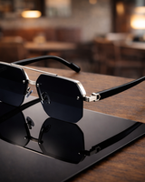 NoirEdge – Klassische Halbrahmen-Sonnenbrille in Silber Schwarz