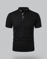 Fionn | Herren Poloshirt mit Stehkragen Kurzarm in Schwarz