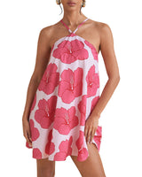 Florales Neckholder-Minikleid für Damen in Rosa
