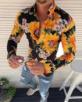 Floriano | Herren Langarm Hemd mit Blumenmuster in Beige