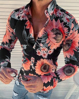 Floriano | Herren Langarm Hemd mit Blumenmuster in Marineblau