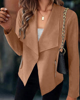 Florinda | Damen Kurzjacke Wasserfallkragen Langarm in Khaki
