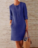 Franka | Damen Hemdblusenkleid mit 3/4 Ärmeln und Taschen in Dunkelblau