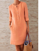 Franka | Damen Hemdblusenkleid mit 3/4 Ärmeln und Taschen in Orange