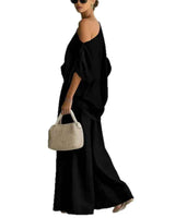 Franziska | Damen Schulterfreies Langarm Outfit Set in Schwarz